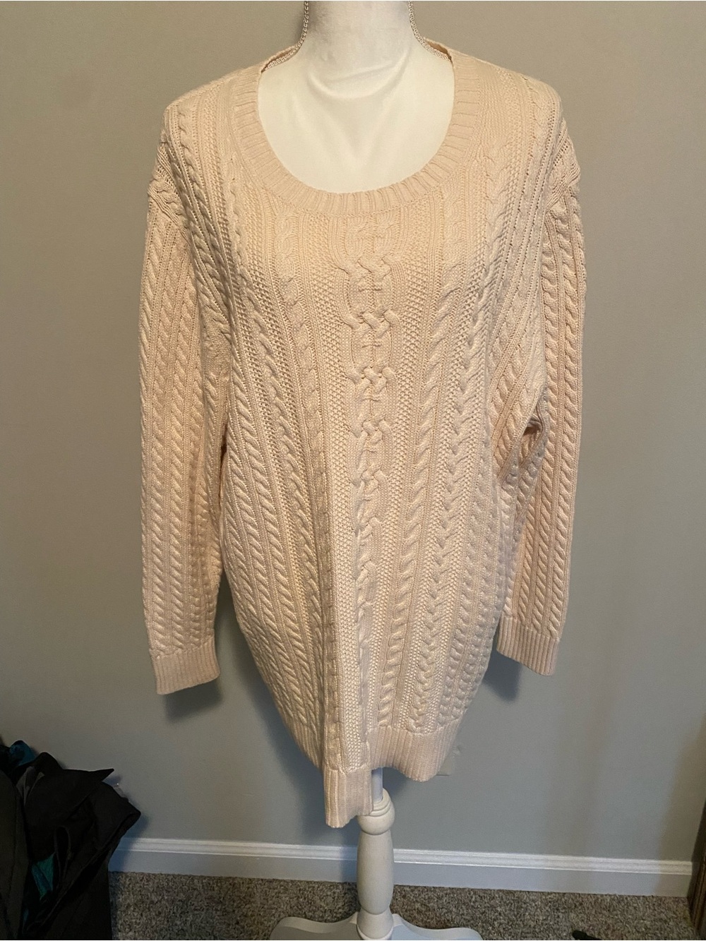 Cream Cable Knit Scoop Neck Sweater - Women's Amazon Essentials Size 2X